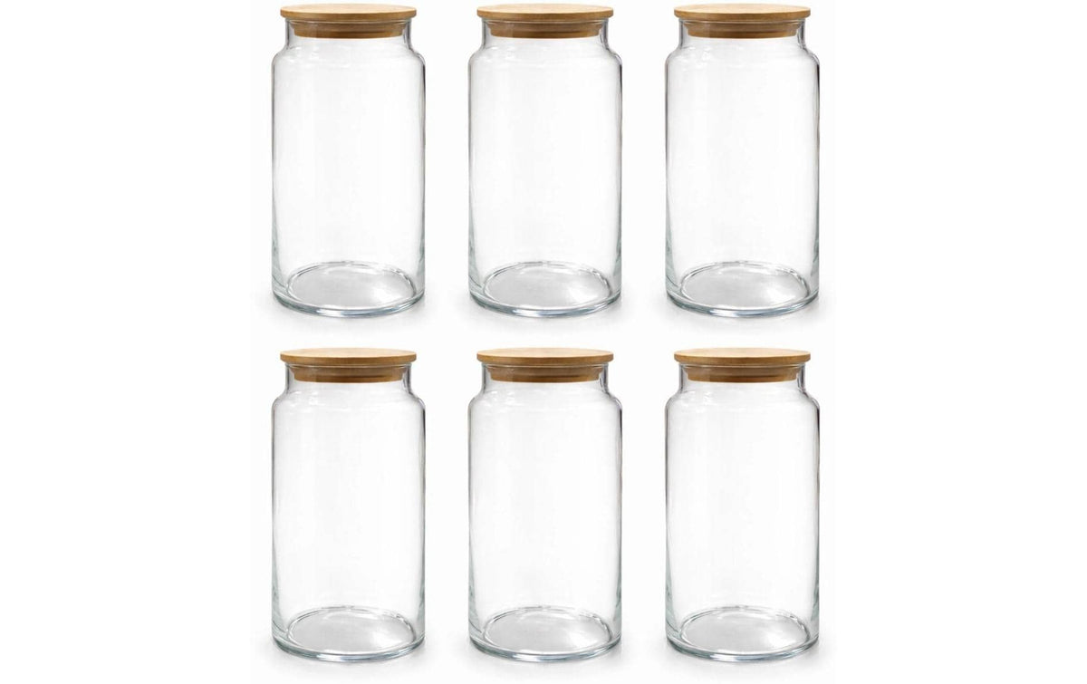 Hermia Vorratsdose 1,4 l, 8 × 8 × 21 cm, Glas/Bambus, 6 Stk., transparent