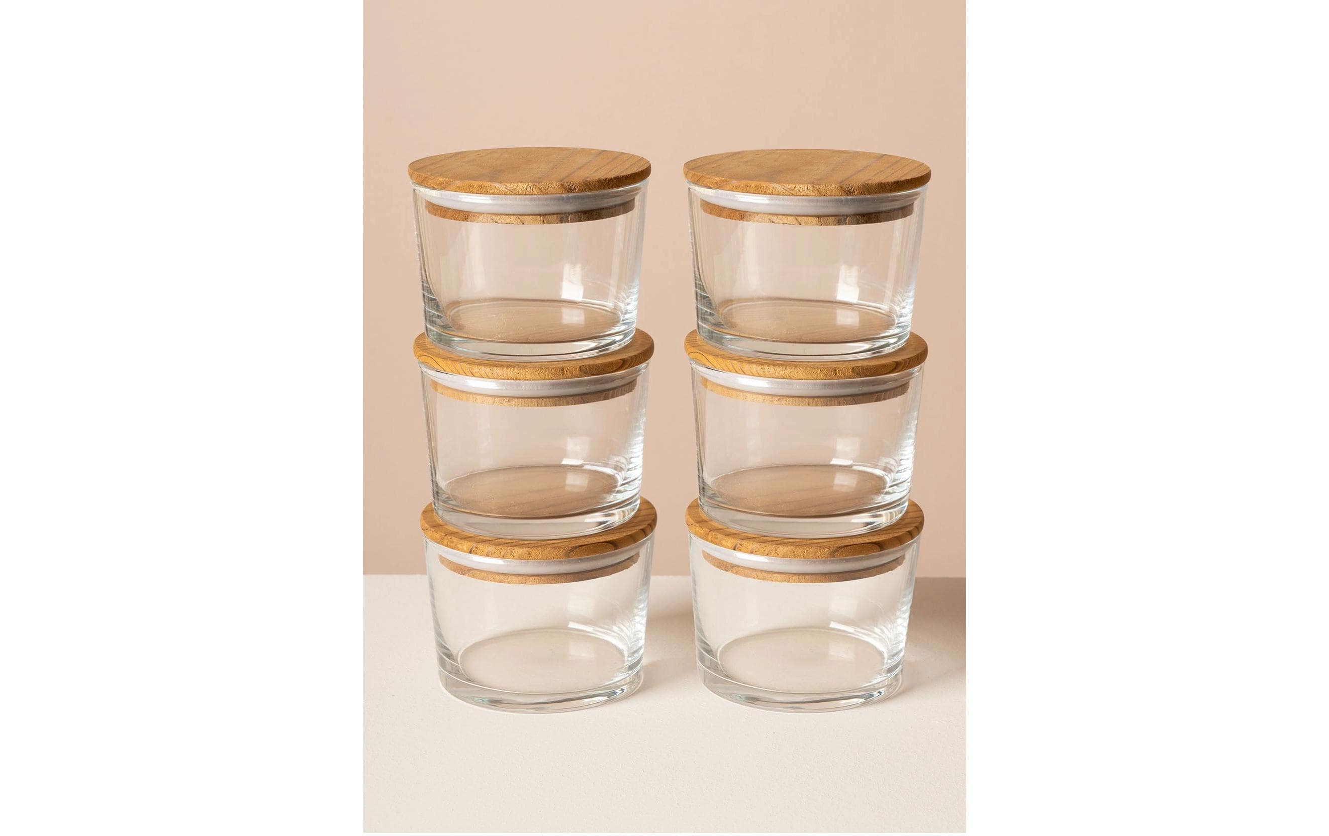 Hermia Vorratsdose 220 ml, Ø 8 × 17,1 cm, Glas/Bambus, Transparent
