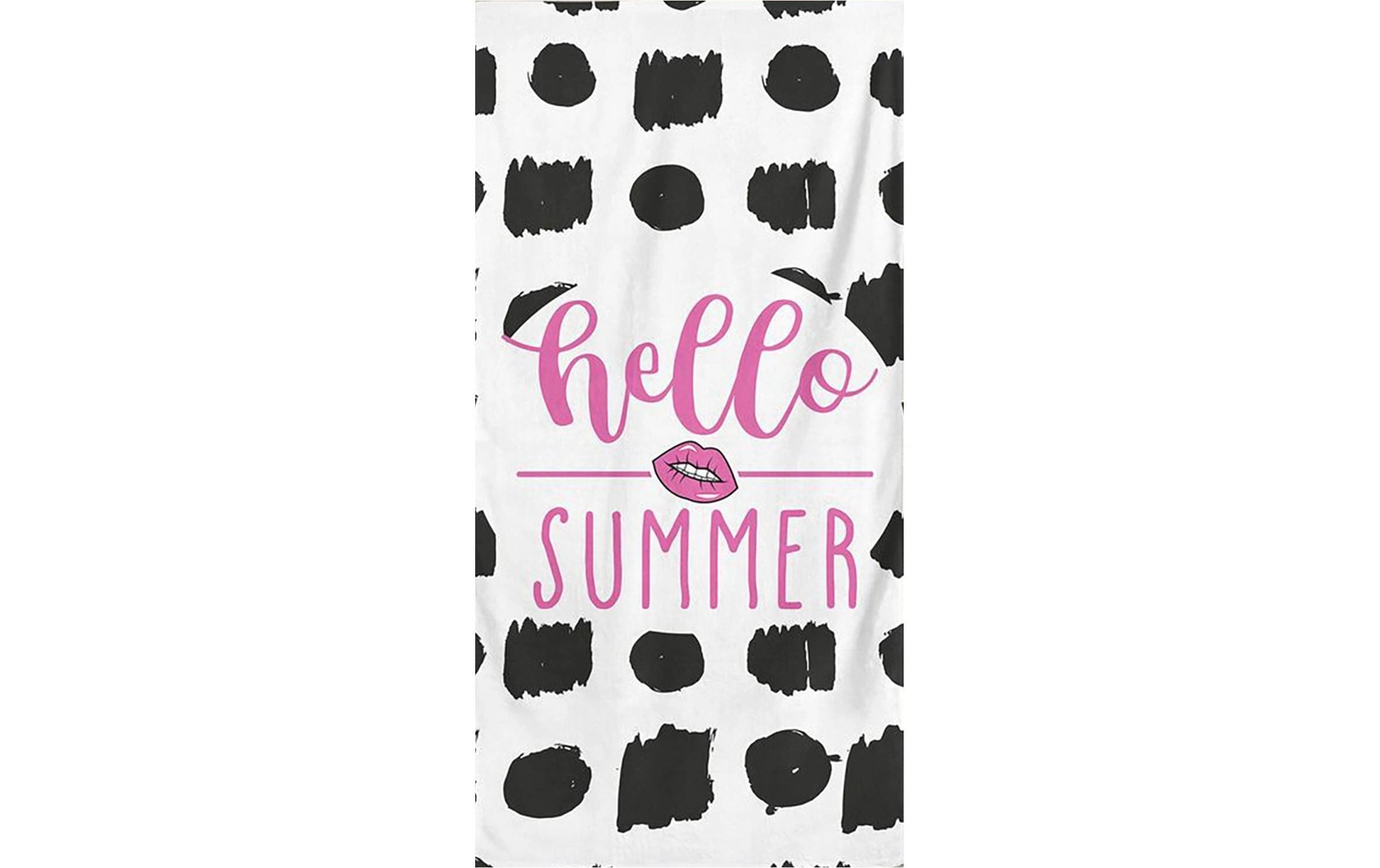 Foutastic Strandtuch Hello Summer – 75 × 150 cm, Rosa/Schwarz/Weiss, Baumwolle/Polyester