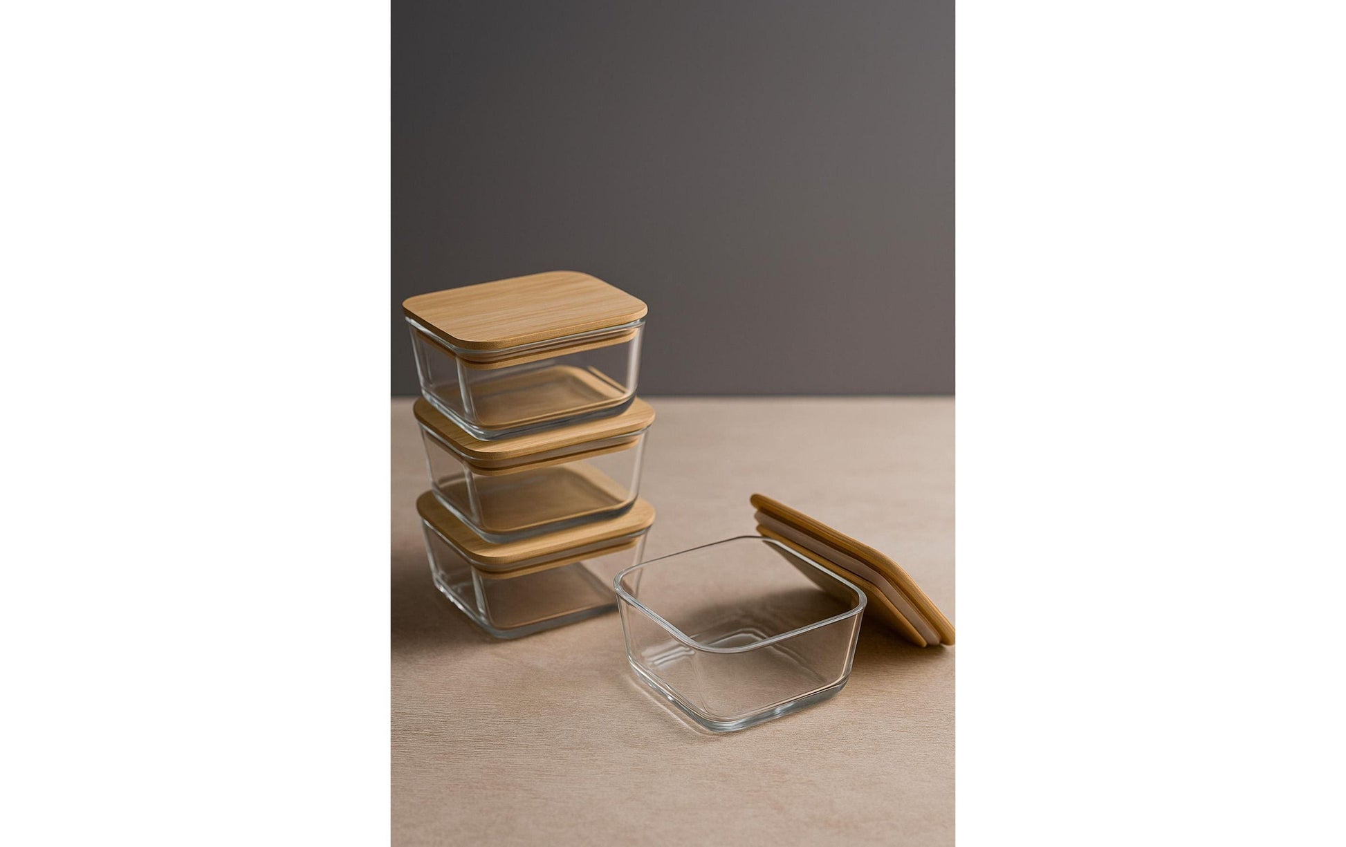 Hermia Vorratsdose 300 ml, 10 × 10 × 6 cm, Glas/Bambus, Transparent, 8 Stk.