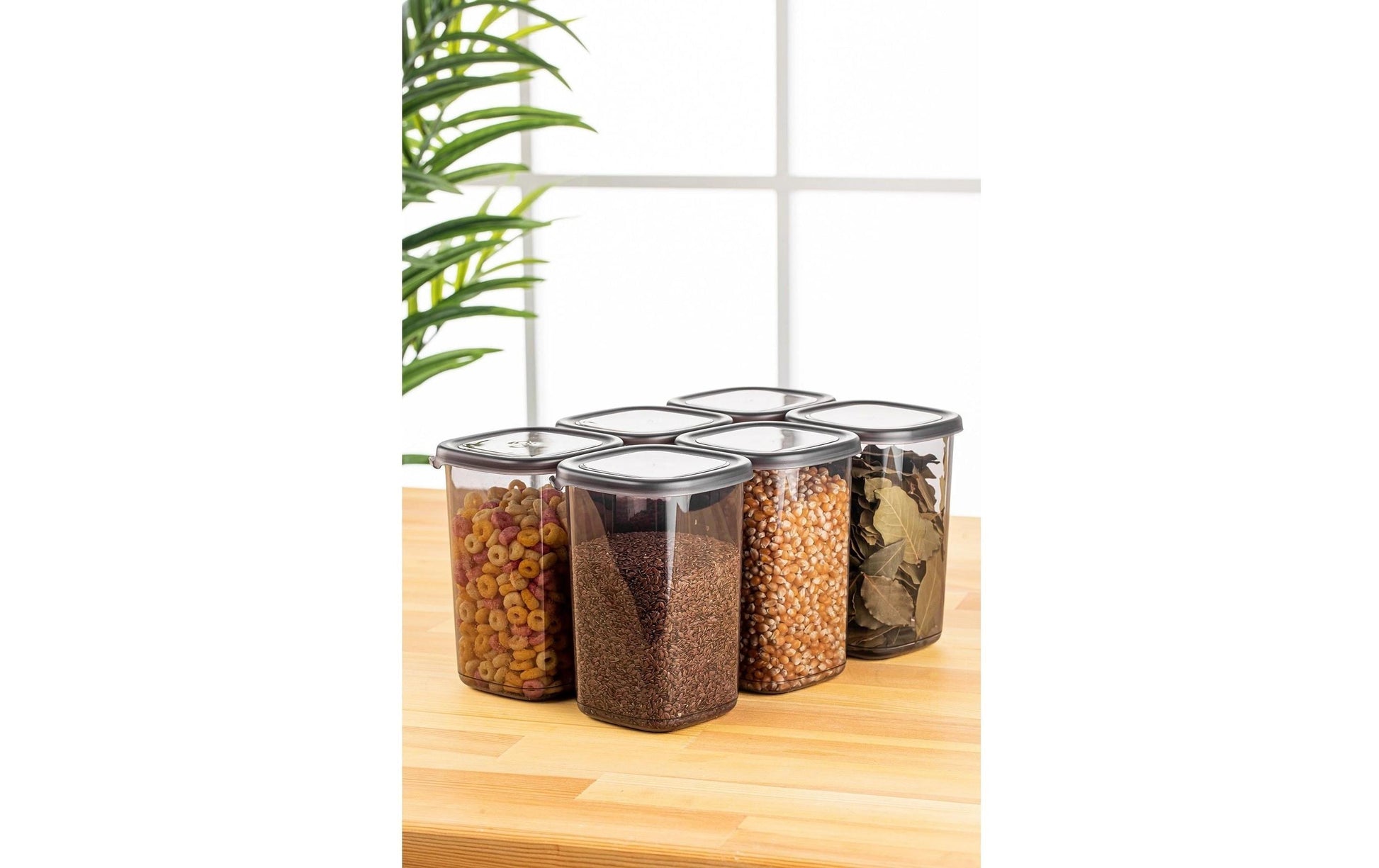 Hermia Vorratsdose 1,2 l, 10 × 10 × 16,5 cm, Kunststoff, Anthrazit, 6 Stk.