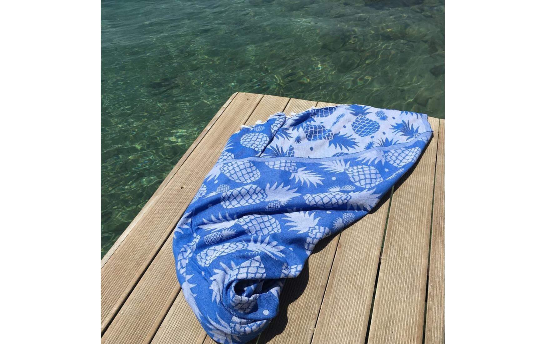 Foutastic Strandtuch Ananas – 100 × 180 cm, Blau, Baumwolle