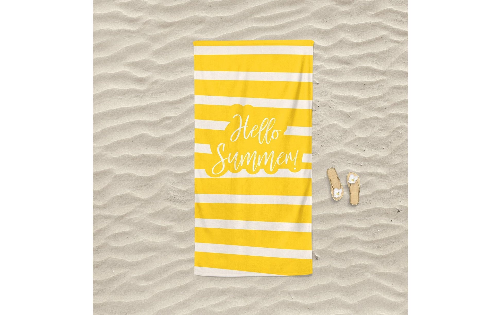 Foutastic Strandtuch Hello Summer – 75 × 150 cm, Gelb/Weiss, Baumwolle/Polyester