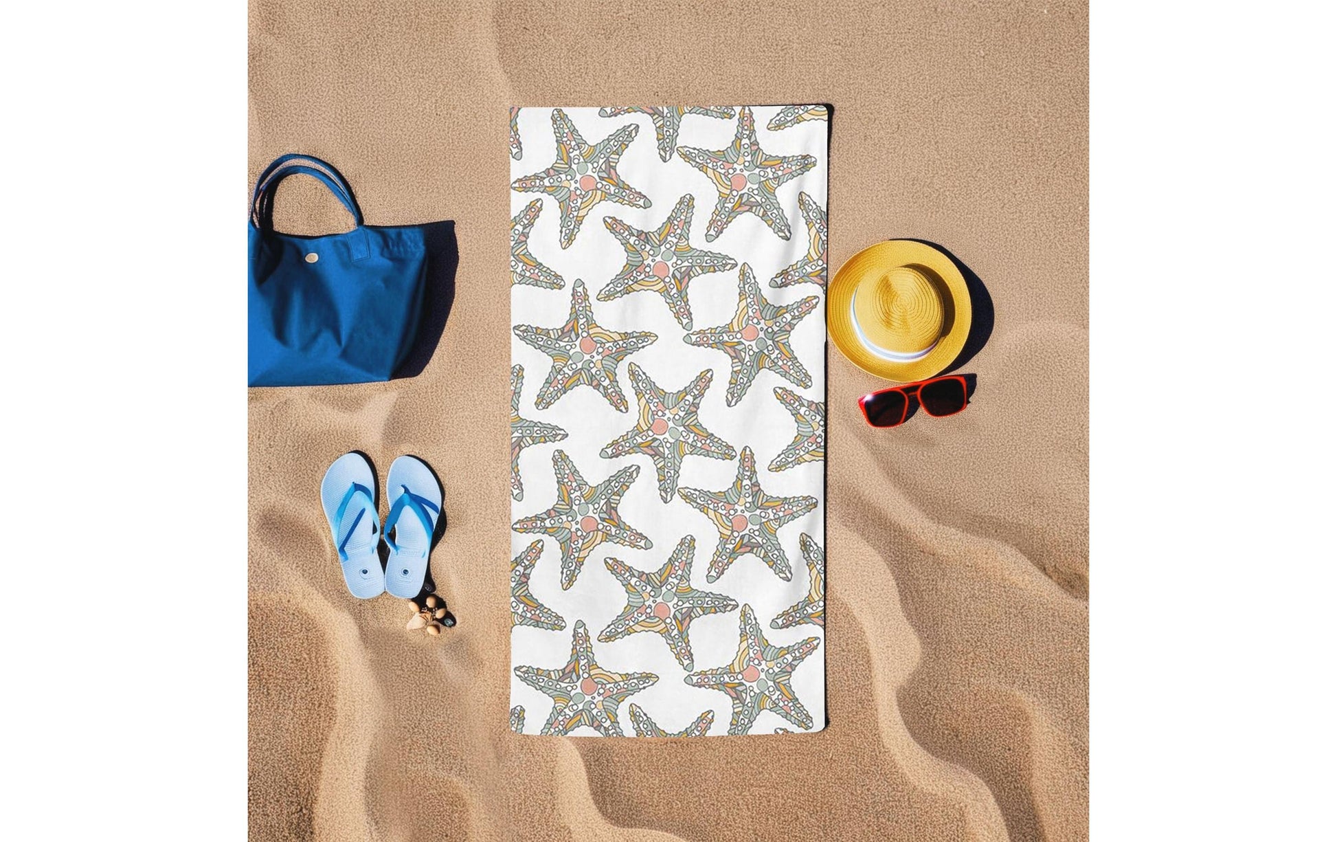 Foutastic Strandtuch Sterne – 75 × 150 cm, Grau/Weiss, Baumwolle/Polyester