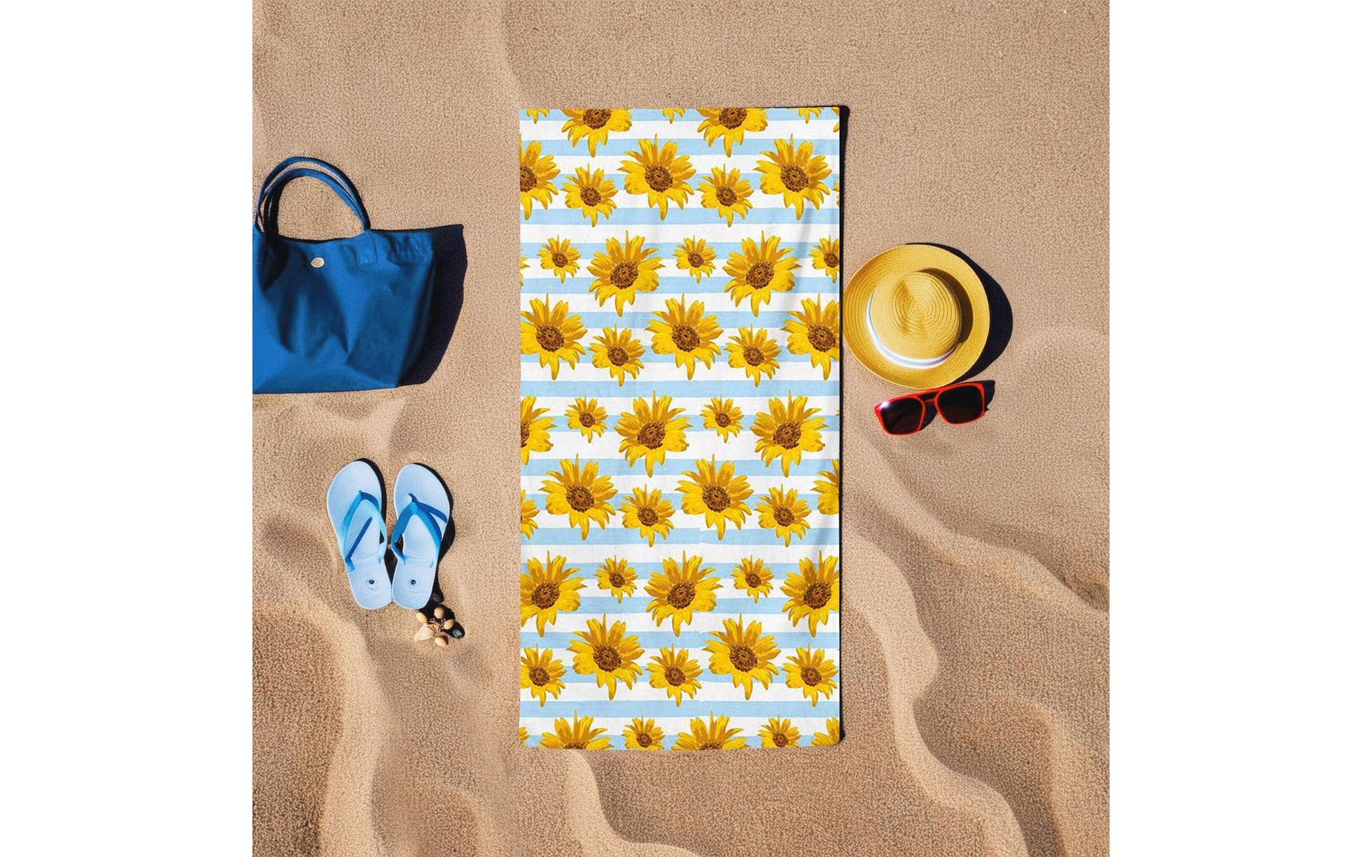 Foutastic Strandtuch – 75 × 150 cm, Gelb/Hellblau/Weiss, Baumwolle/Polyester