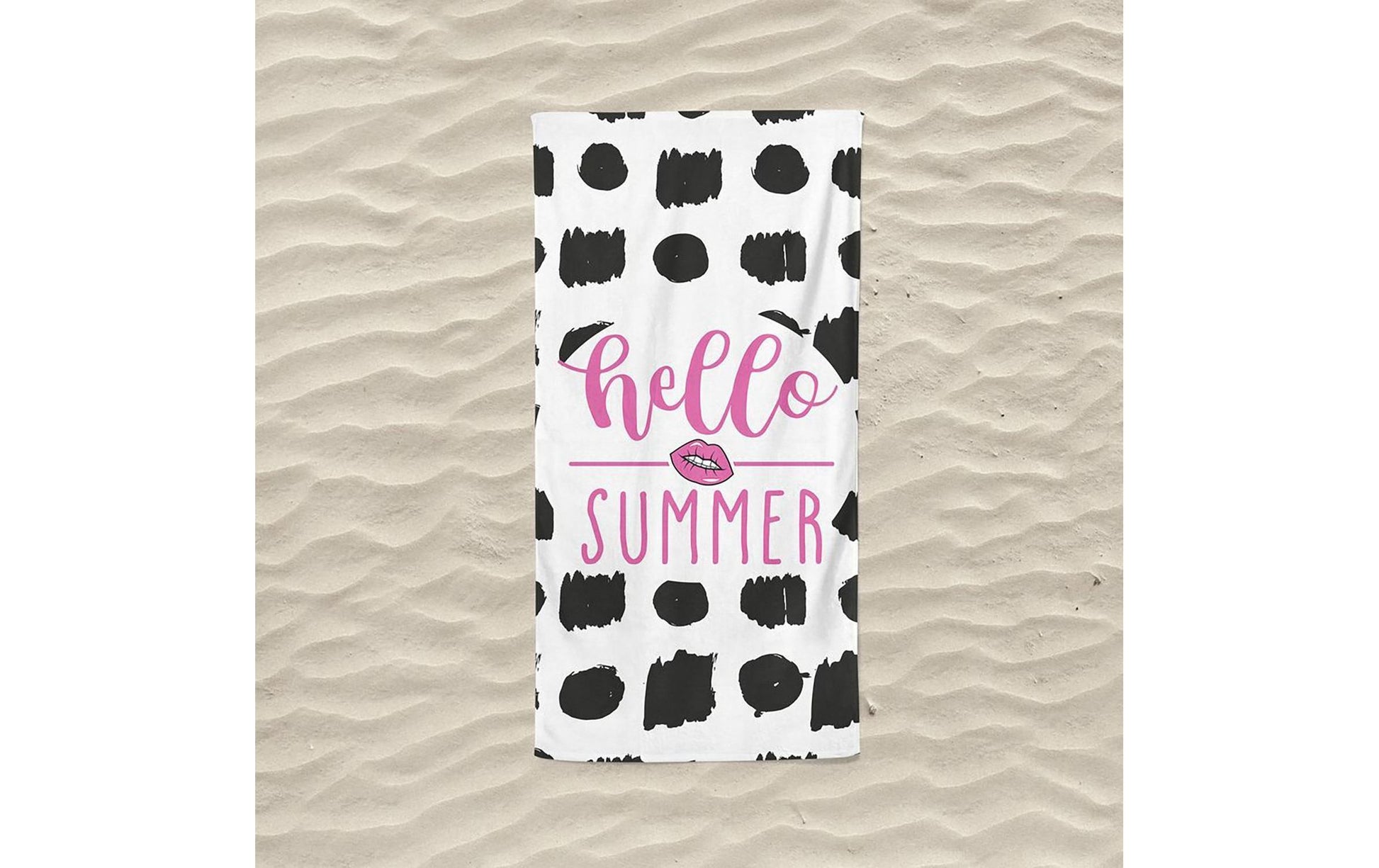 Foutastic Strandtuch Hello Summer – 75 × 150 cm, Rosa/Schwarz/Weiss, Baumwolle/Polyester