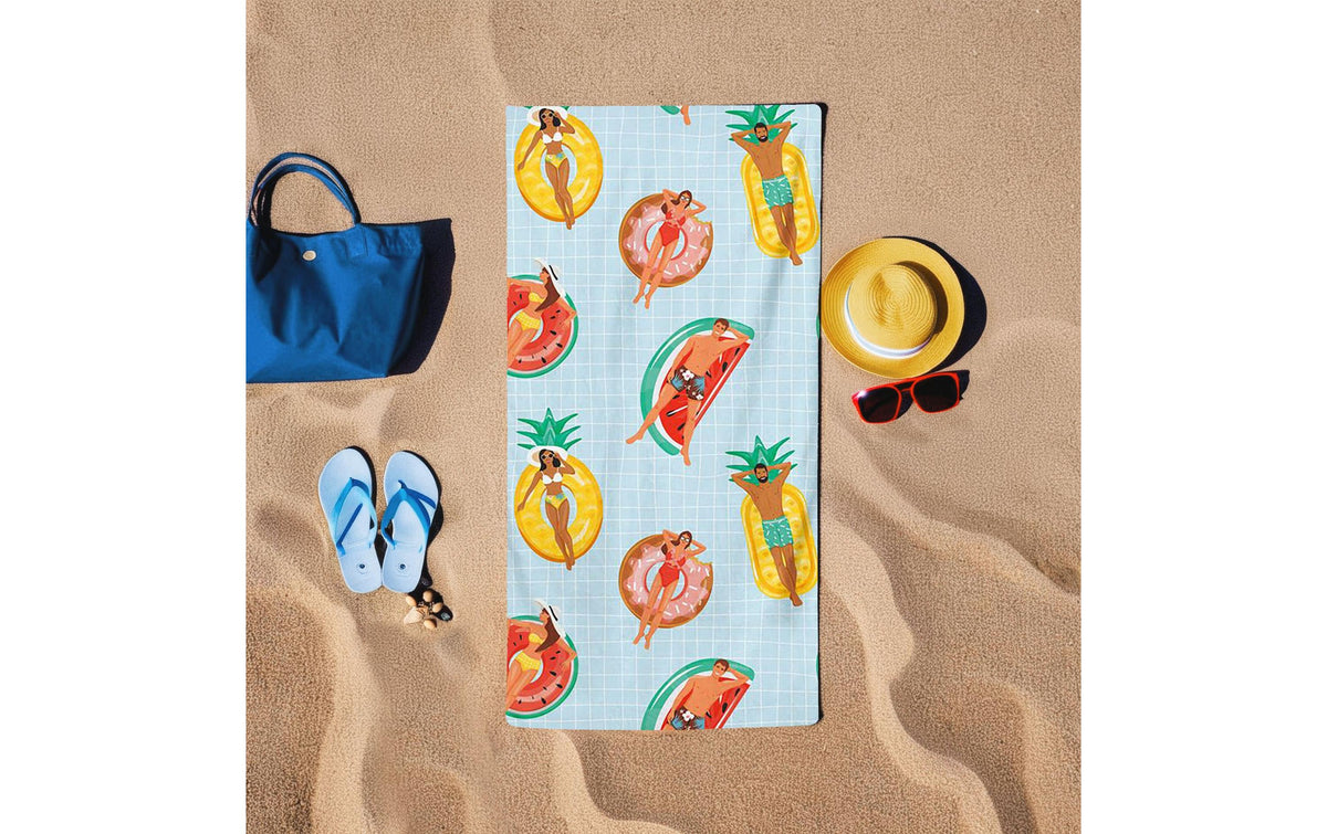 Foutastic Strandtuch Früchte – 75 × 150 cm, Gelb/Grün/Hellblau/Rot, Baumwolle/Polyester