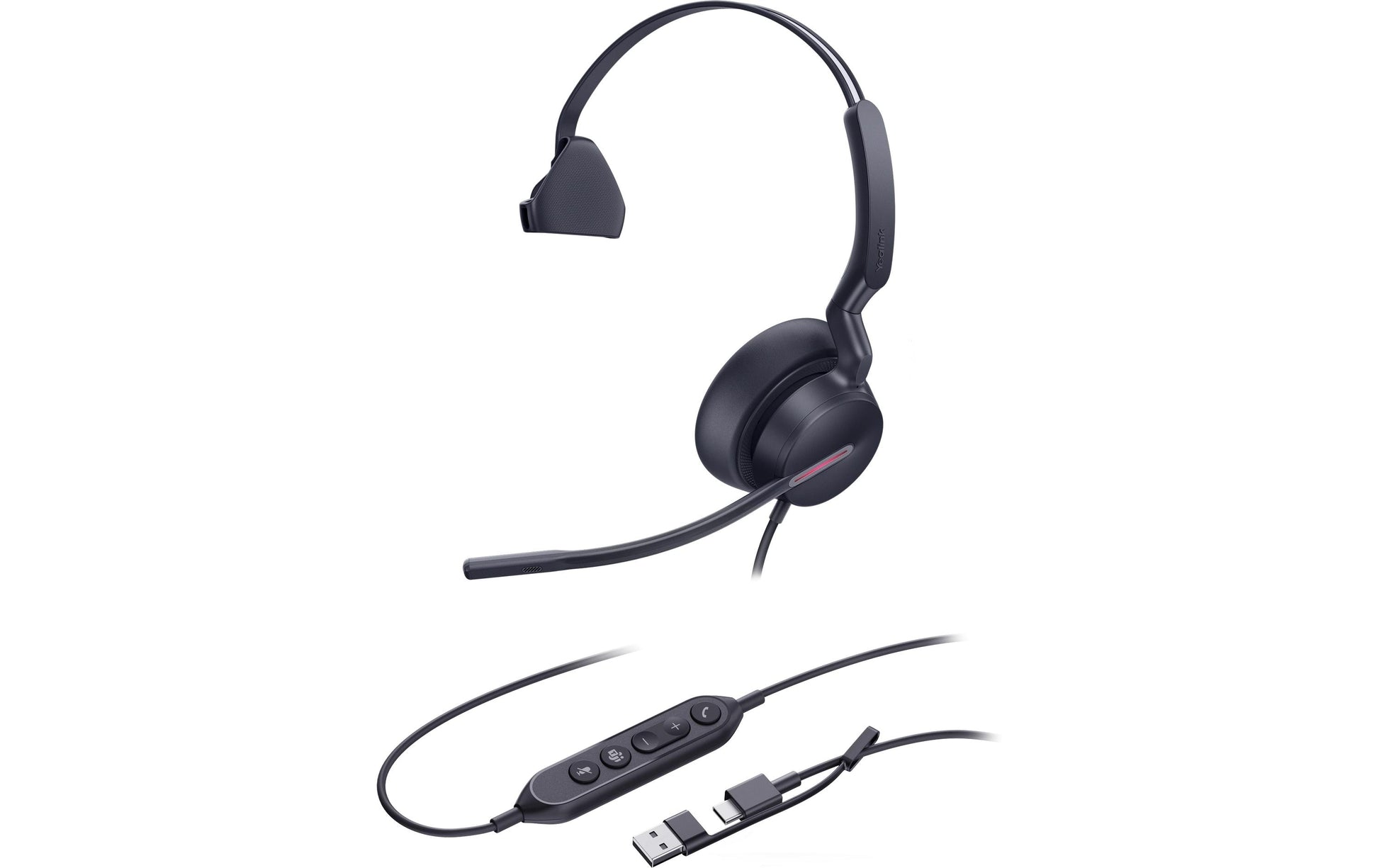 Yealink UH46 Office-Headset – On-Ear, Mono, Kabel USB-C/USB-A, Schwarz
