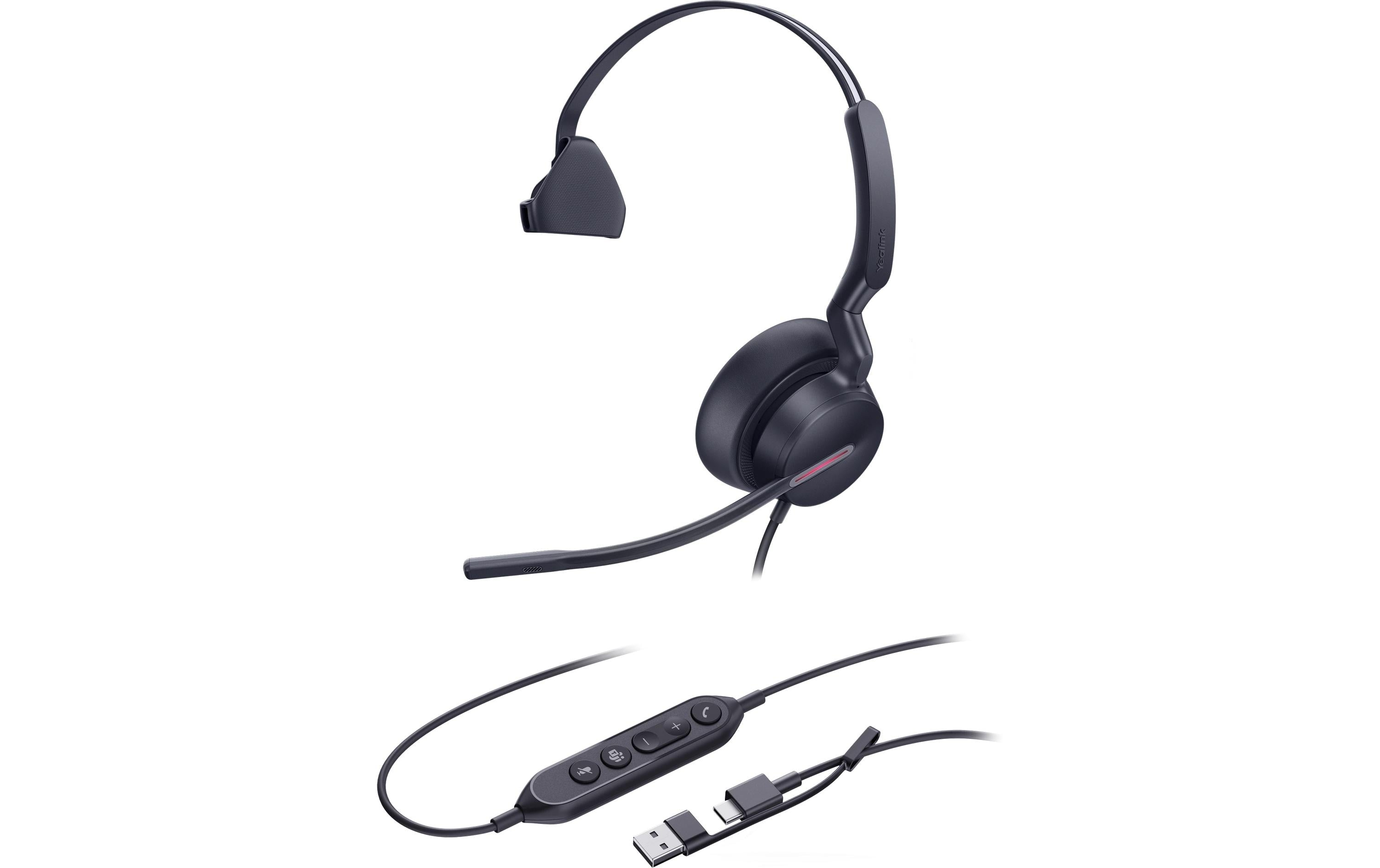 Yealink UH46 Office-Headset – On-Ear, Mono, Kabel USB-C/USB-A, Schwarz