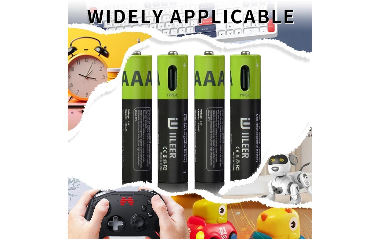 IILEER AAA Akkus, Li-Ion, 500 mAh, 1,5 V – 4 Stk.