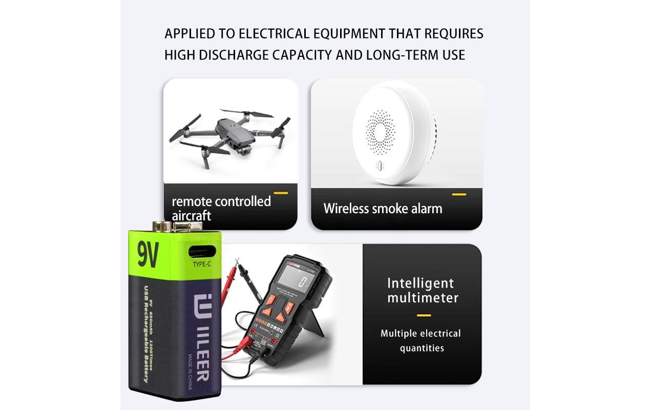 Iileer 9V Akkus, Li-Ion, 350 mAh – 2 Stk.