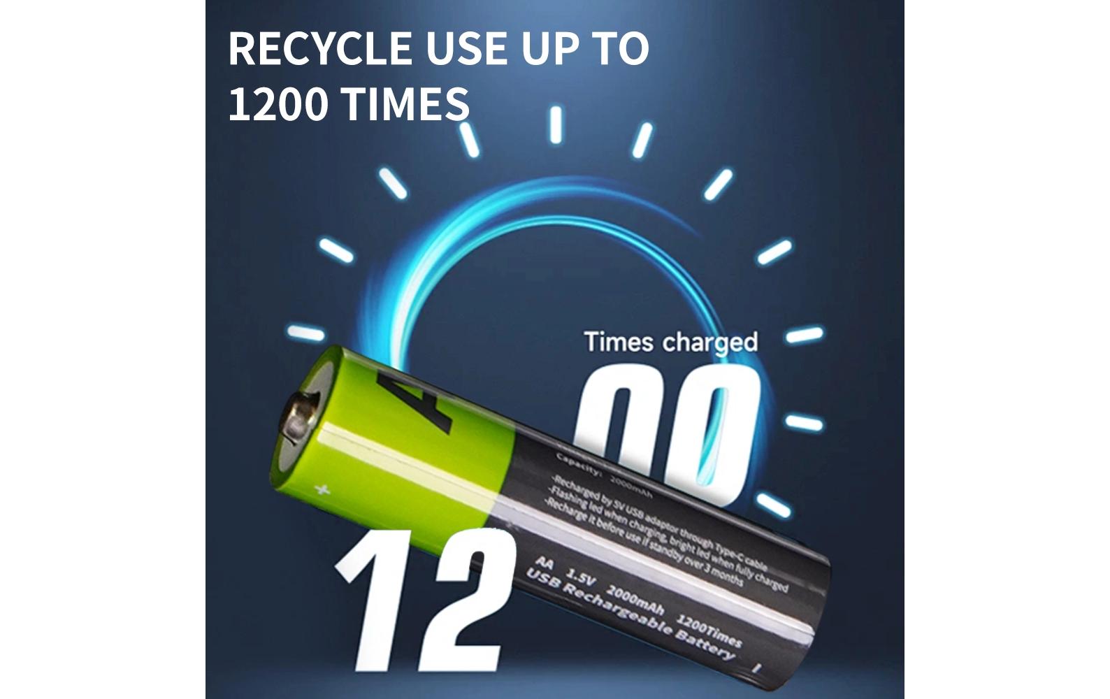 Iileer AA Akkus – Li-Ion, 2000 mAh, 1,5 V – 4 Stk.
