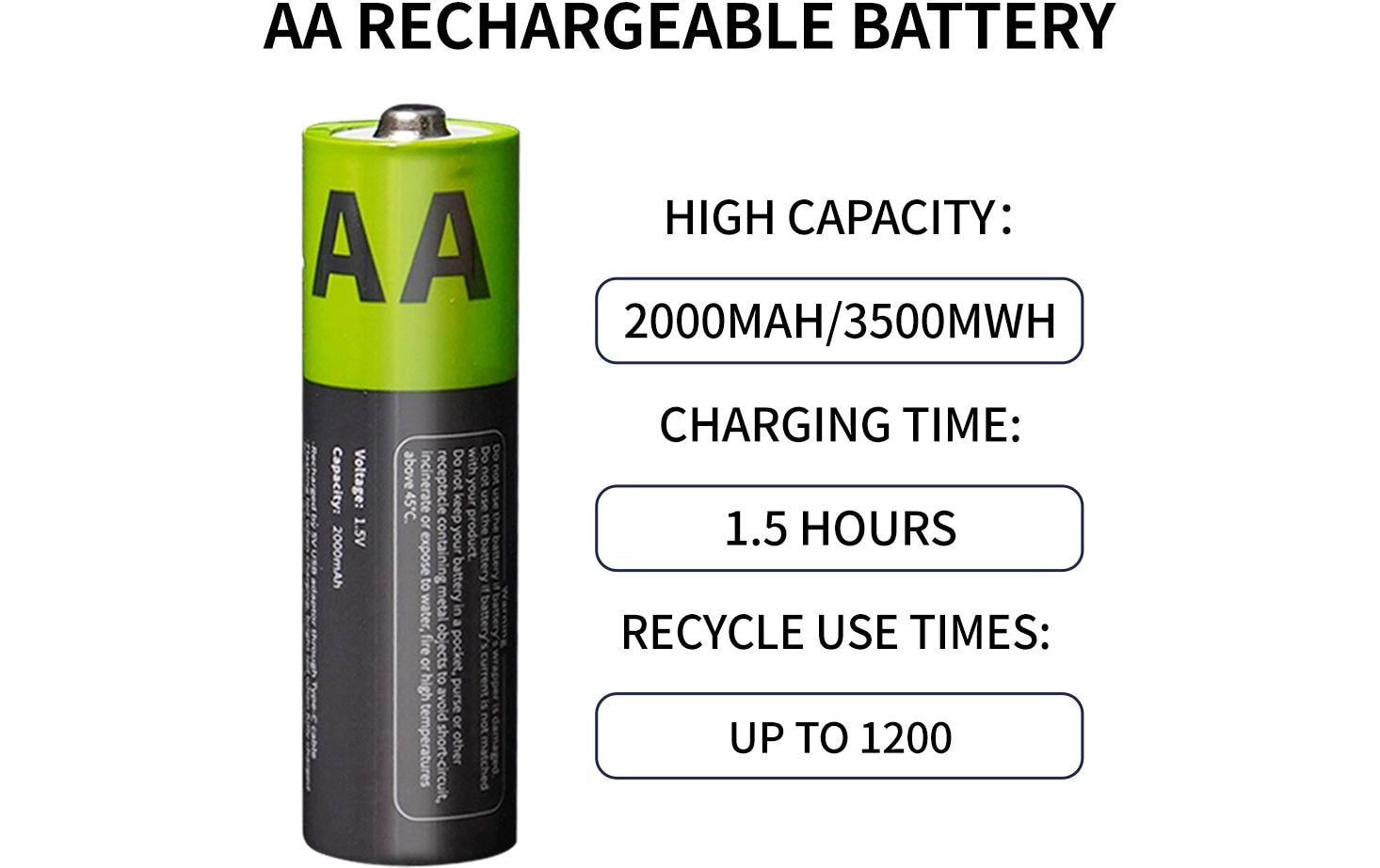 Iileer AA Akkus – Li-Ion, 2000 mAh, 1,5 V – 4 Stk.