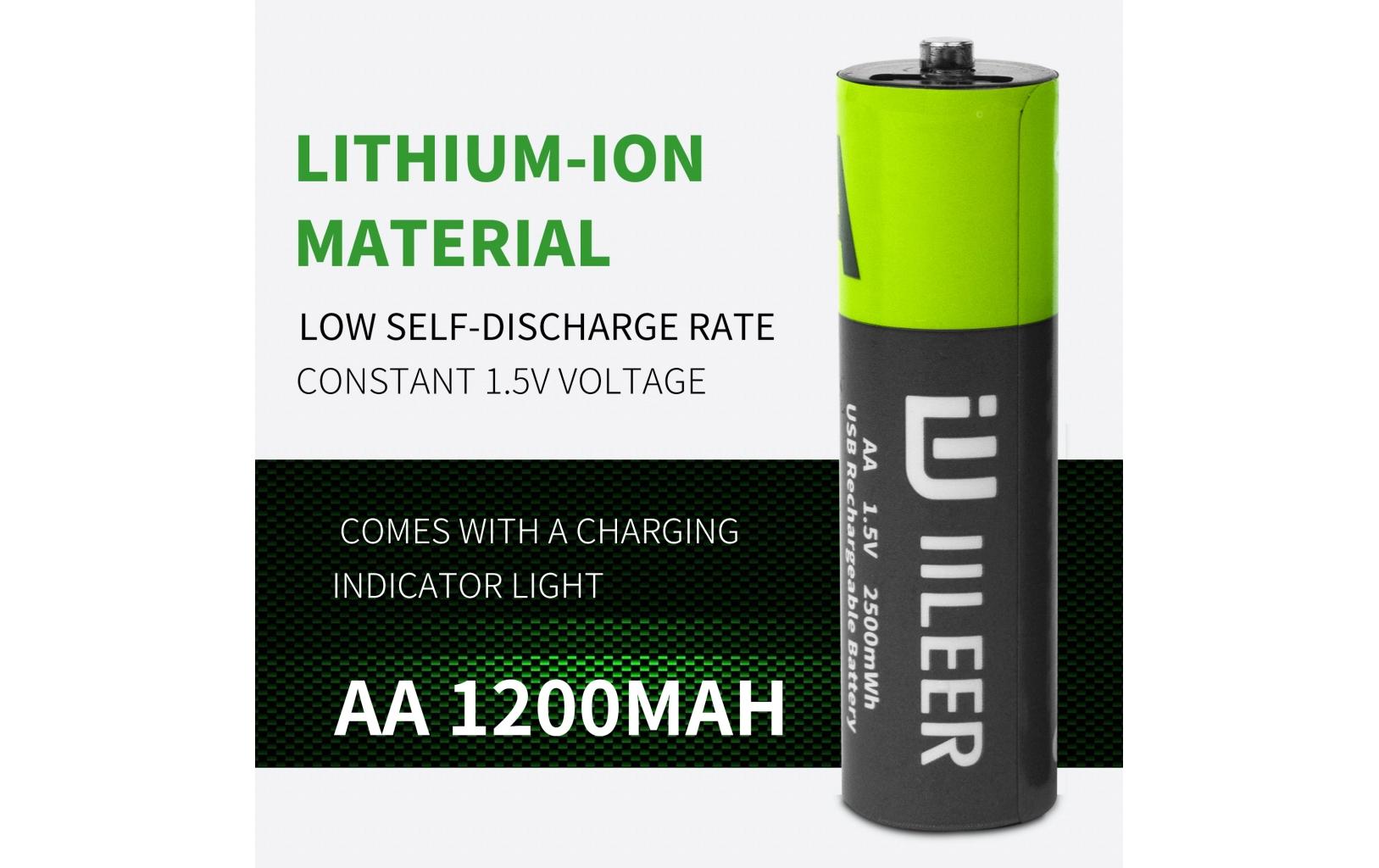 IILEER AA Akkus, Li-Ion, 1200 mAh, 1,5 V – 4 Stk.