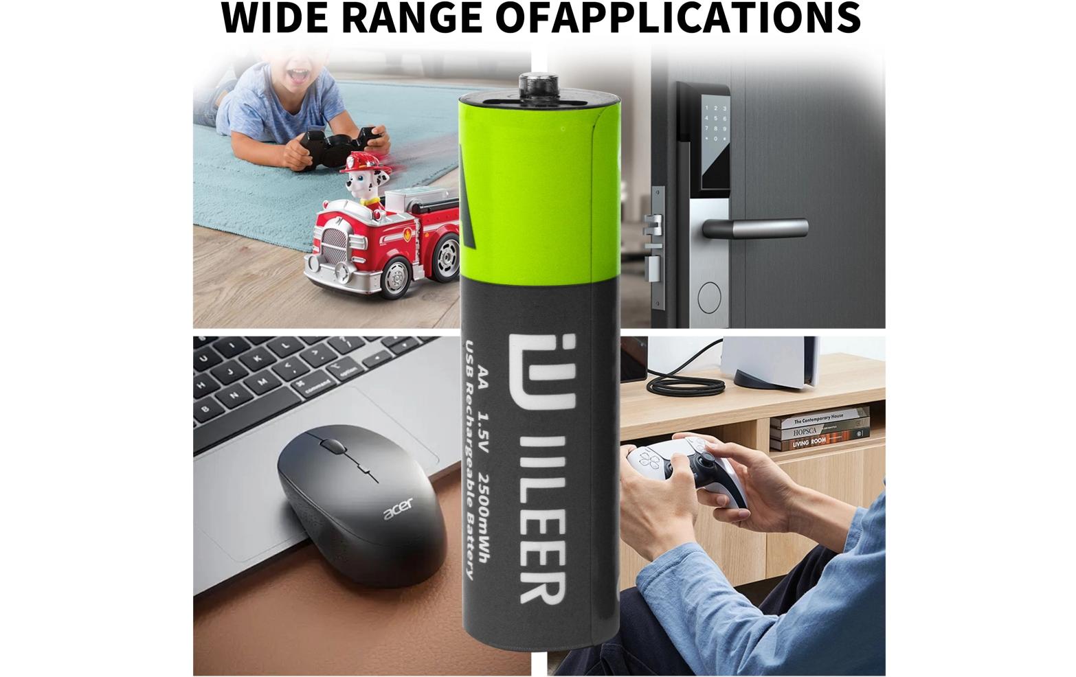IILEER AA Akkus, Li-Ion, 1200 mAh, 1,5 V – 4 Stk.
