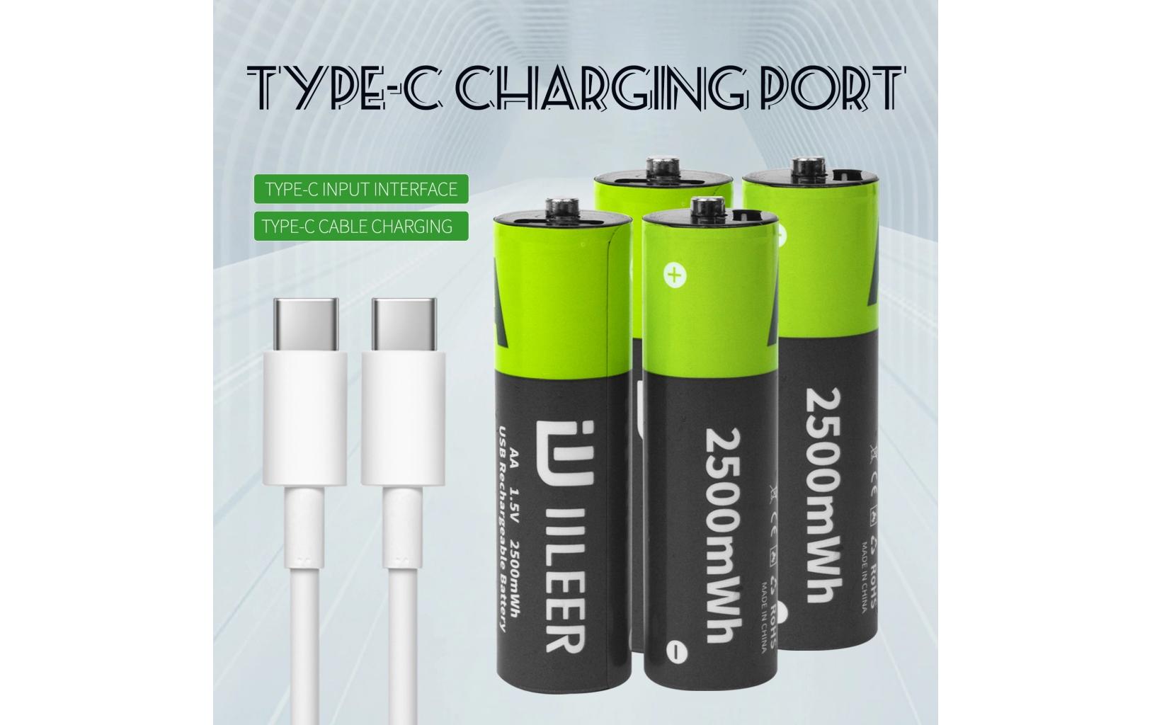 IILEER AA Akkus, Li-Ion, 1200 mAh, 1,5 V – 4 Stk.