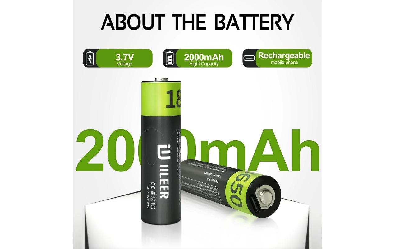Iileer 18650 Akkus, Li-Ion, 2000 mAh, 3,7 V – 2 Stk.