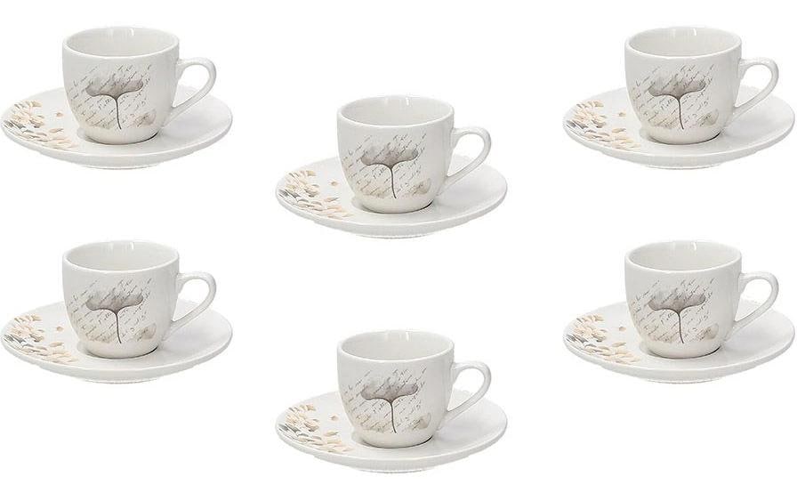 Tognana Porcellane Tognana Espressotassen Poesia – 6er Set, 80 ml, Ø 12,5 cm, Porzellan, Weiss/Beige, spülmaschinenfest, mikrowellengeeignet