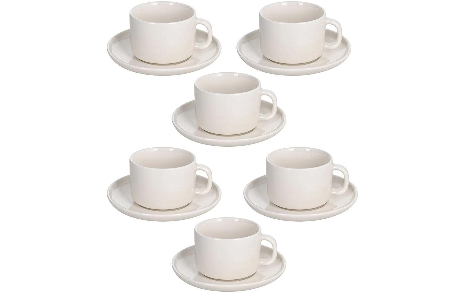 Tognana Porcellane Tognana Kaffeetassen-Set Edge – 6-teiliges Set, 220 ml, Ø 8,5 cm, Porzellan, Weiss, spülmaschinenfest
