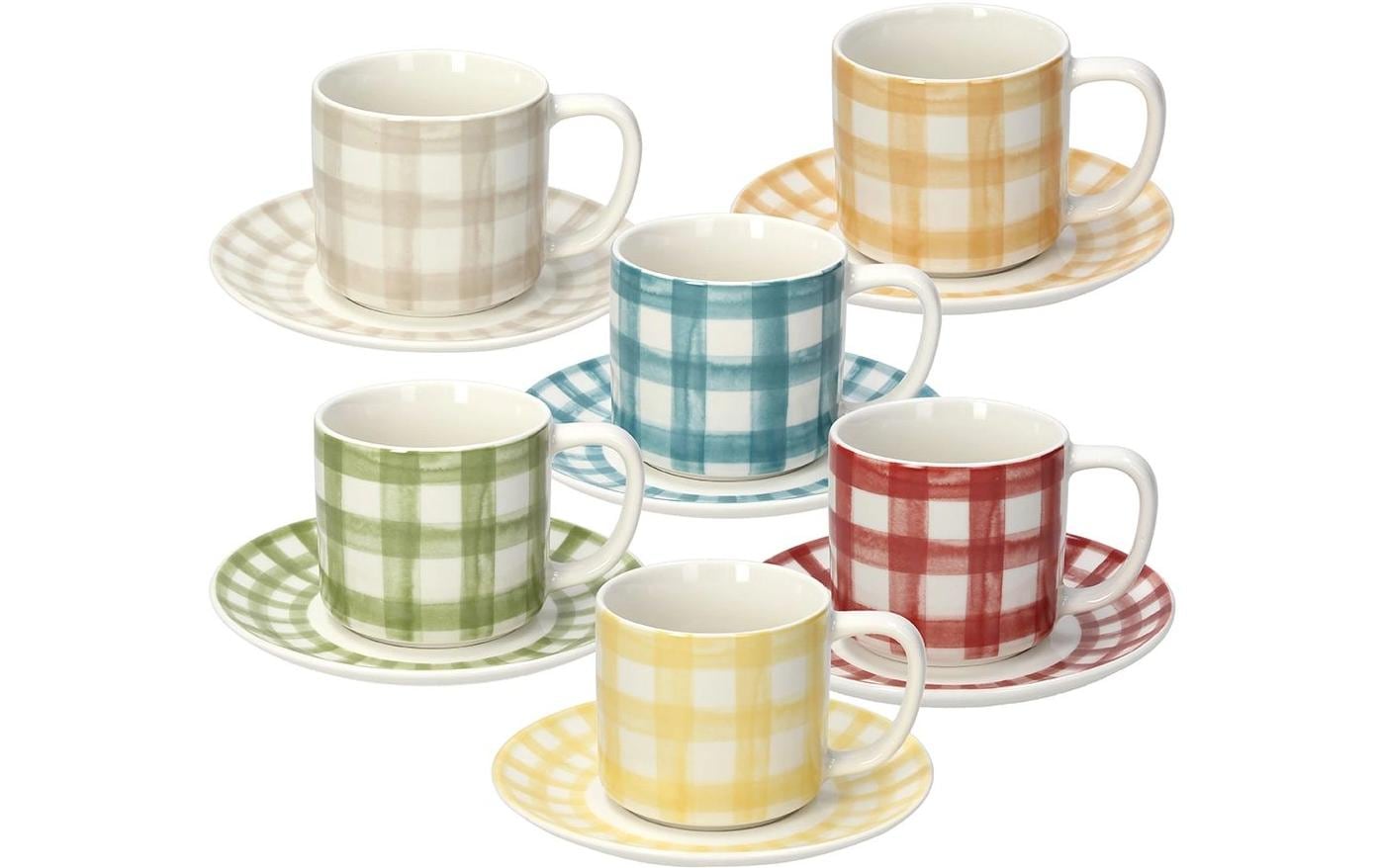 Tognana Porcellane Ivy Kaffeetassen – 6er Set, 220 ml, Knochenporzellan, Mehrfarbig, spülmaschinenfest