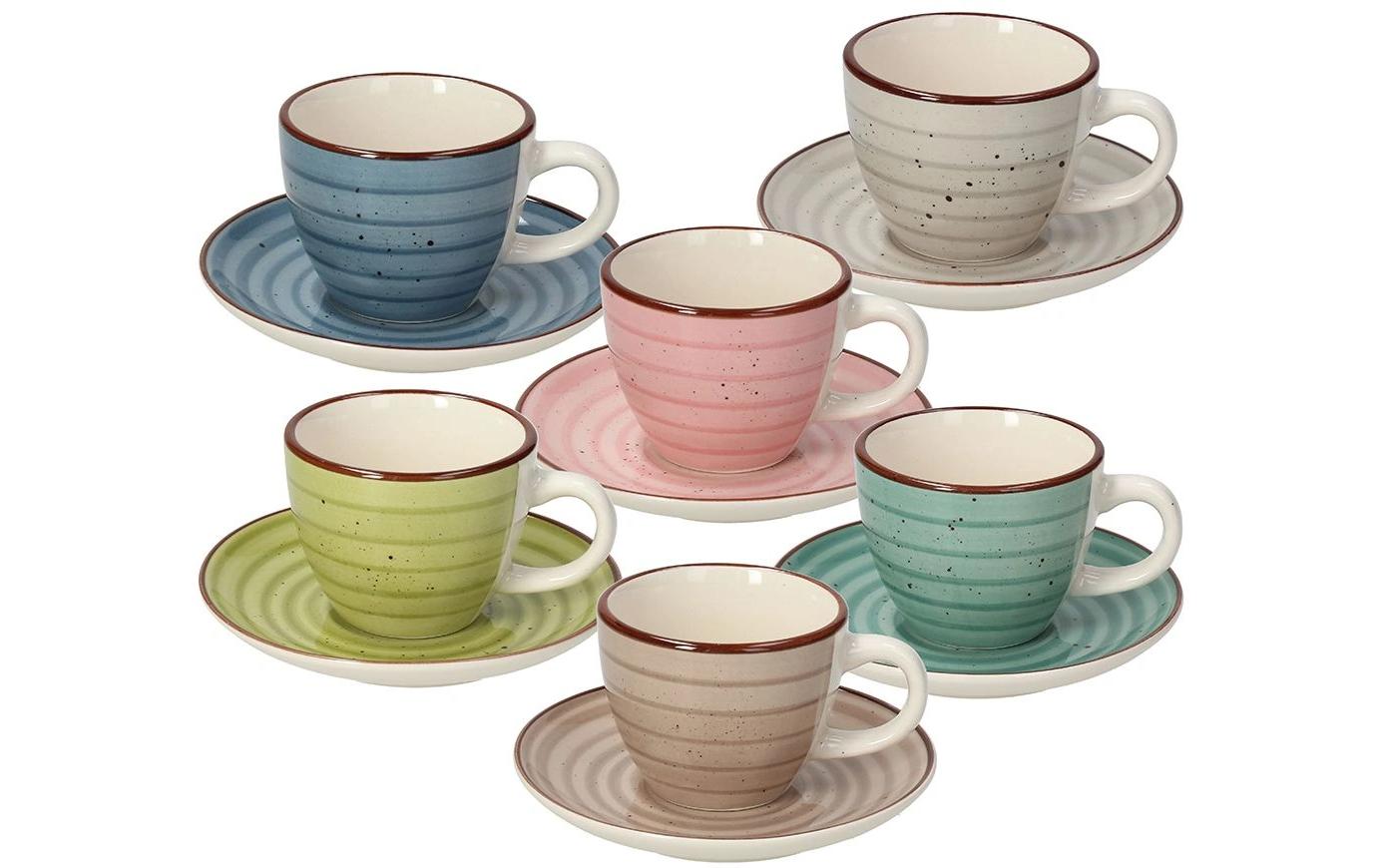 Tognana Porcellane Espressotassen-Set Louise – 6er Set, 90 ml, Steingut, mit Unterteller, spülmaschinenfest
