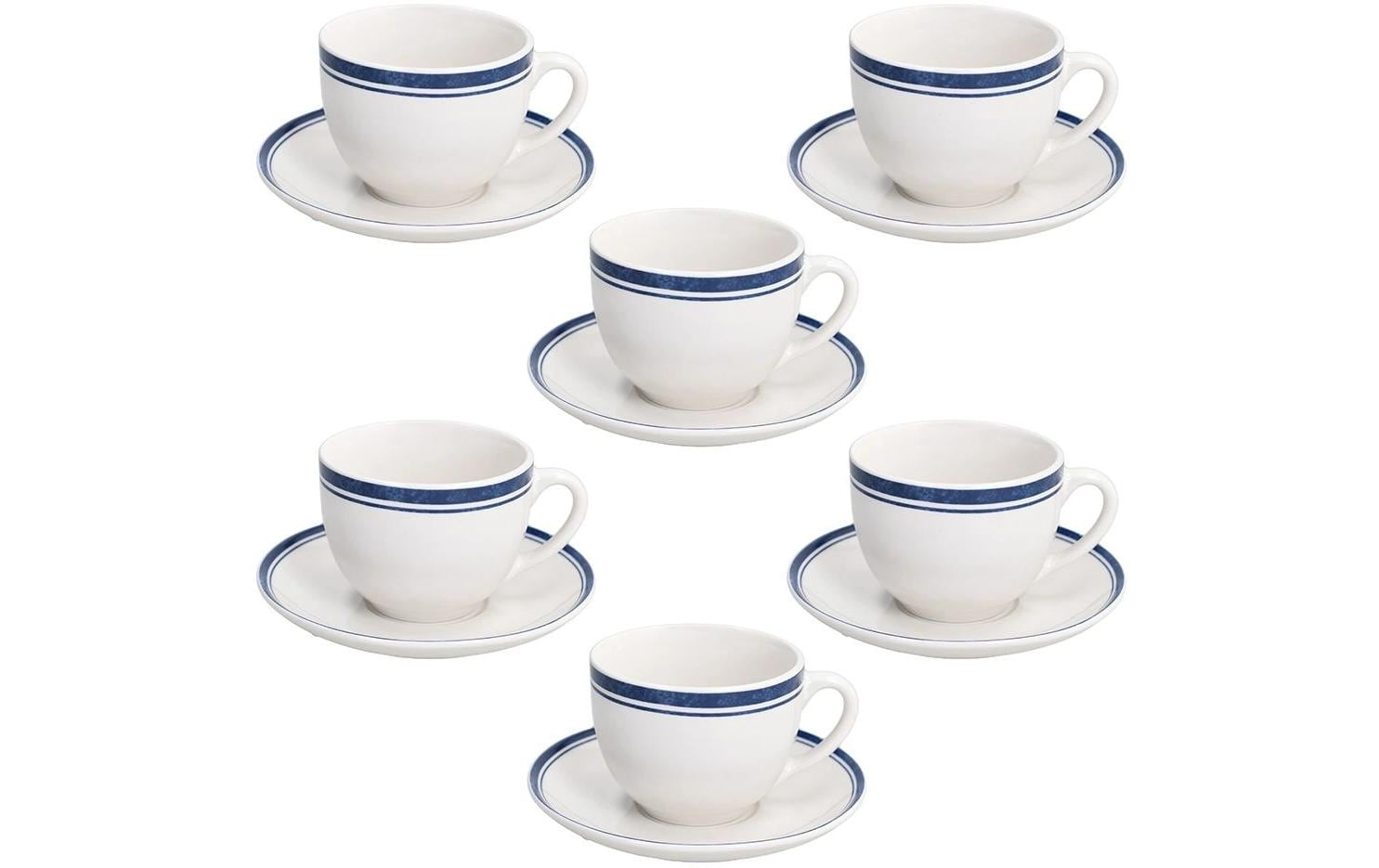 Tognana Porcellane Tognana Kaffeetassen-Set Madison – 12-teiliges Set, 260 ml, Ø 9 cm, Porzellan, Weiss/Blau, spülmaschinenfest