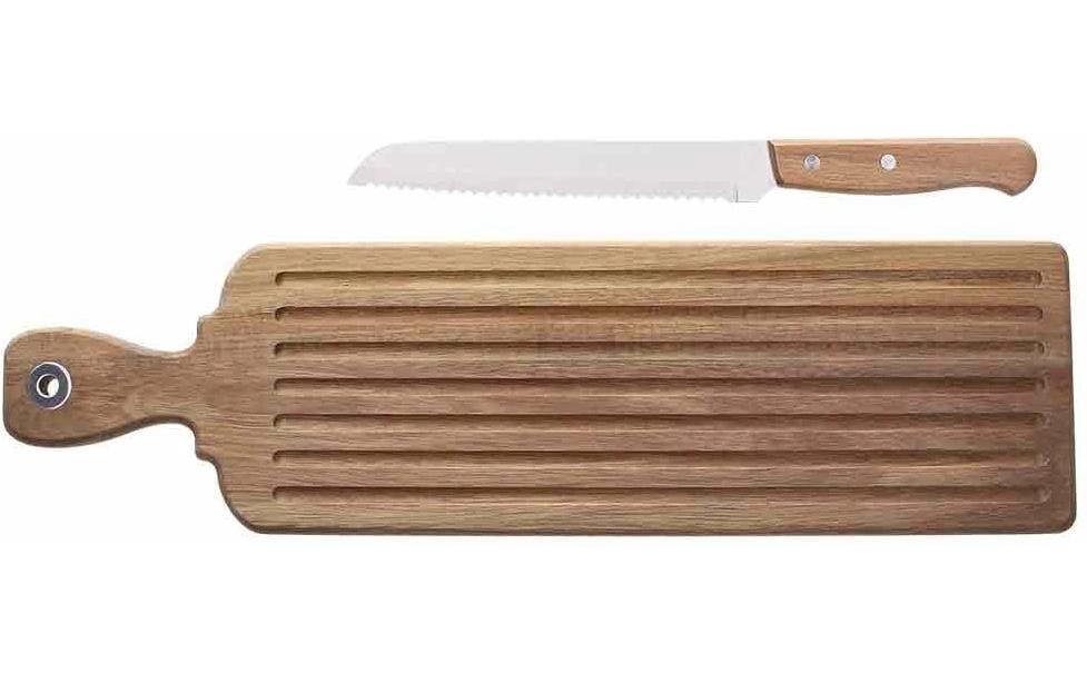 Tognana Porcellane Tognana – Schneidebrett 52 × 14 × 1,5 cm, Teakholz, mit Messer, Braun