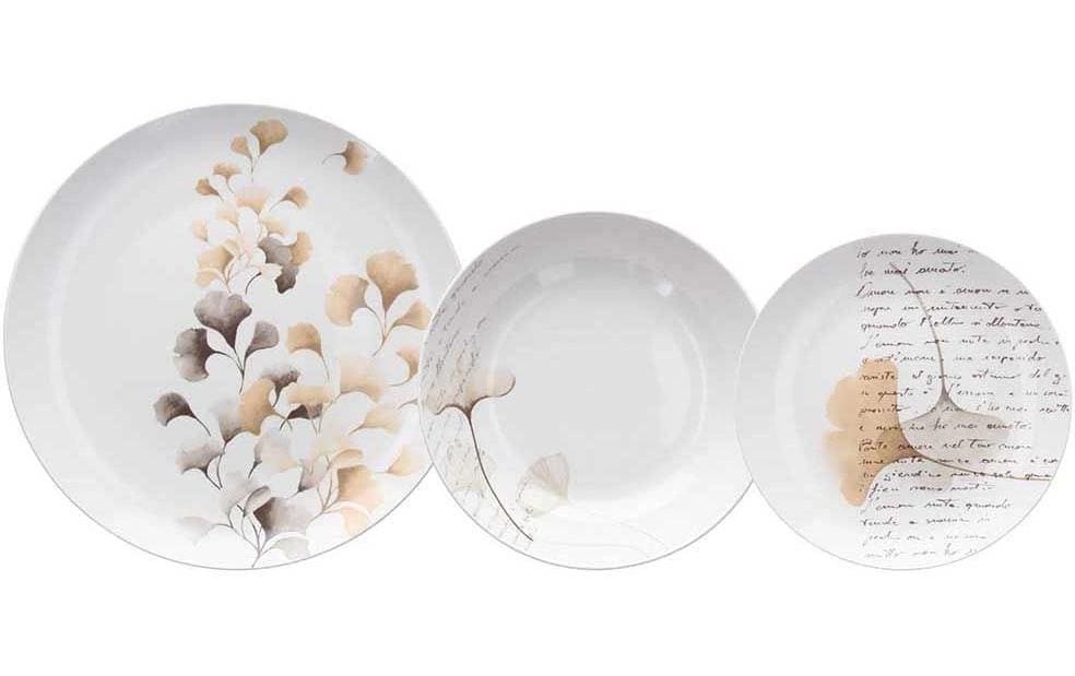 Tognana Porcellane Speise-Service – Set 18-teilig, Ø 27 cm, Porzellan, Beige, spülmaschinenfest