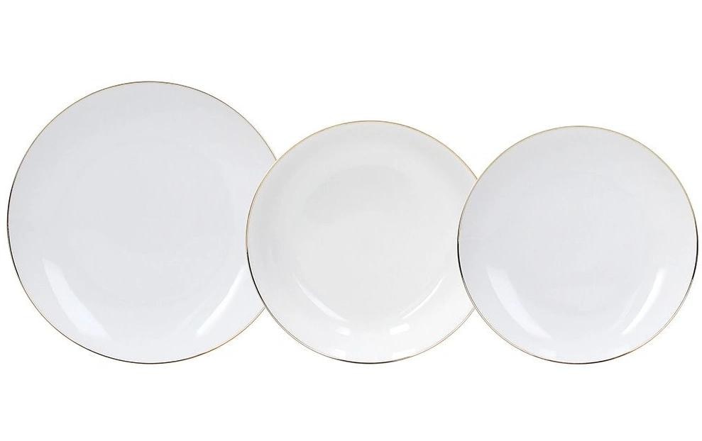 Tognana Porcellane Tognana Geschirrset Fascetta Oro – 18-teiliges Set, Ø 27 cm, Porzellan, Weiss/Gold
