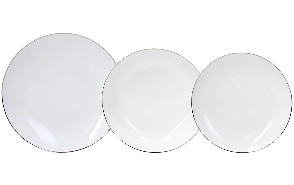 Tognana Porcellane Geschirrset Fascetta Platino – 18-teiliges Set, Ø 27 cm, Porzellan, Weiss/Platin