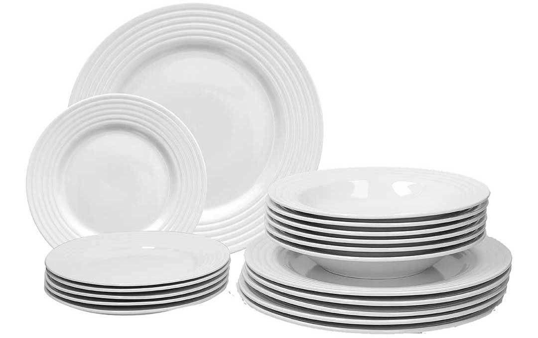 Tognana Porcellane Geschirrset Rings – 18-teiliges Set, Ø 19/22,5/26 cm, Porzellan, Weiss, spülmaschinenfest