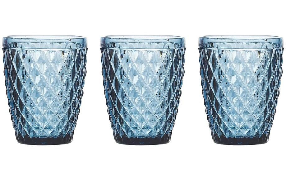 Tognana Porcellane Tognana Trinkgläser Diamond – 3er Set, 260 ml, Ø 8 cm, Glas, Blau, spülmaschinenfest