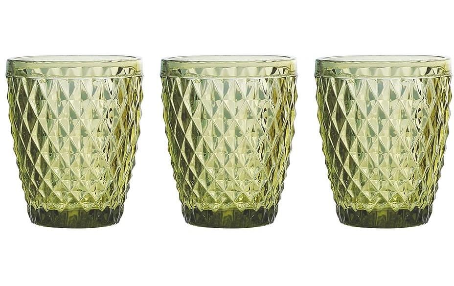 Tognana Porcellane Tognana Trinkgläser Diamond – 3er Set, 260 ml, Ø 8 cm, Glas, Grün, spülmaschinenfest