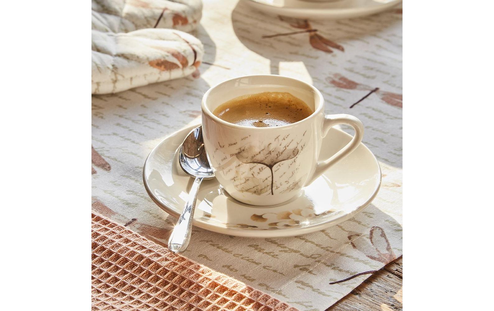 Tognana Porcellane Tognana Espressotassen Poesia – 6er Set, 80 ml, Ø 12,5 cm, Porzellan, Weiss/Beige, spülmaschinenfest, mikrowellengeeignet