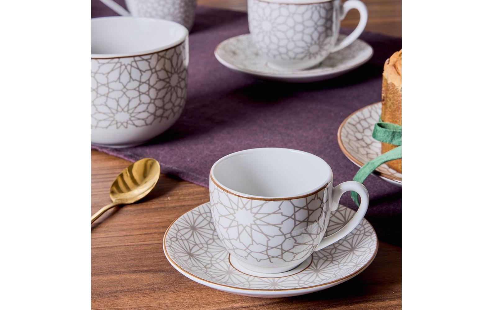 Tognana Porcellane Tognana Espressotassen Madison – 6er Set, 120 ml, Ø 7,0 cm, H 6,0 cm, Porzellan, Beige/Weiss, spülmaschinenfest