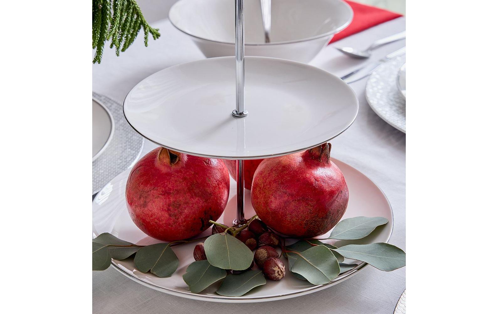Tognana Porcellane Geschirrset Fascetta Platino – 18-teiliges Set, Ø 27 cm, Porzellan, Weiss/Platin