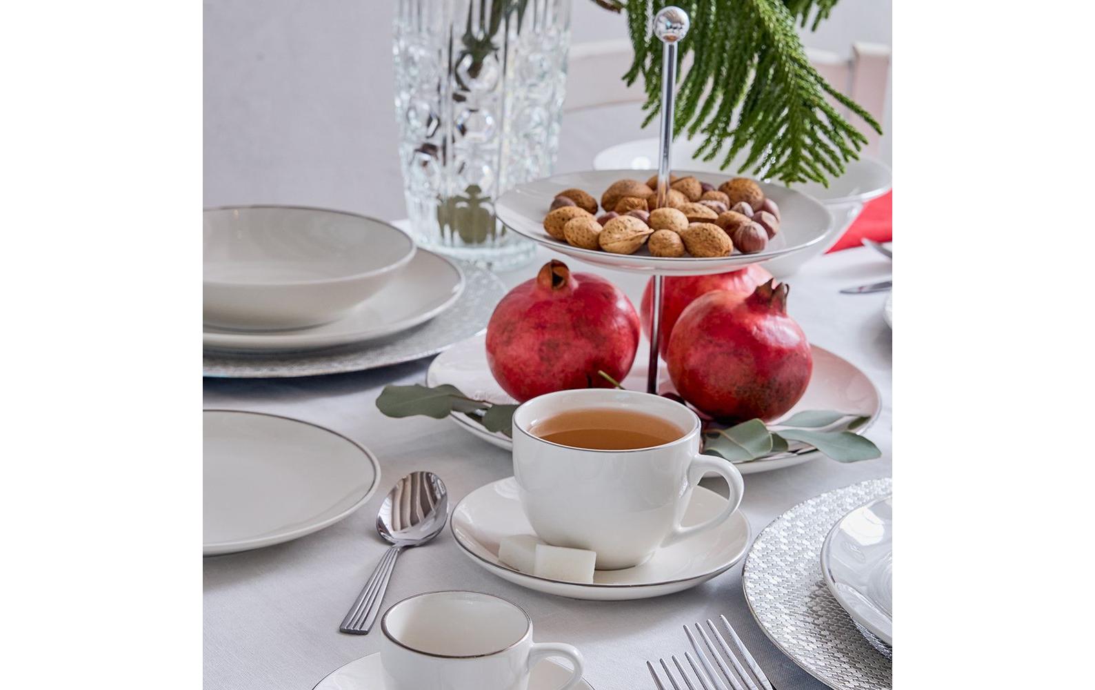 Tognana Porcellane Geschirrset Fascetta Platino – 18-teiliges Set, Ø 27 cm, Porzellan, Weiss/Platin