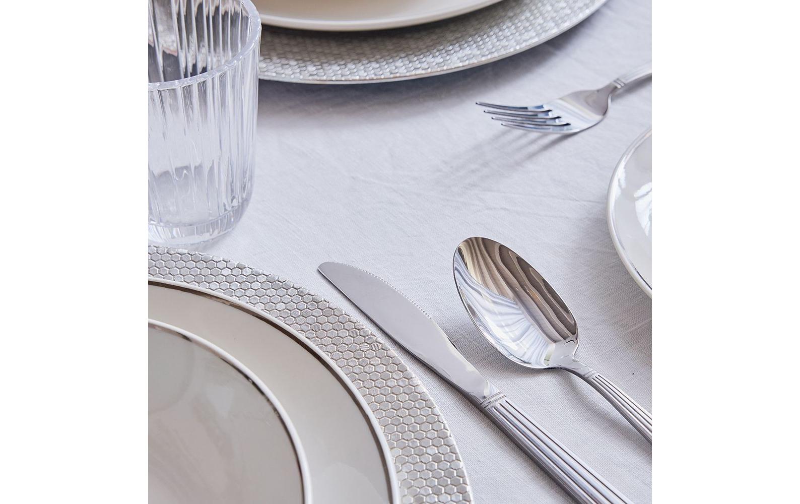 Tognana Porcellane Geschirrset Fascetta Platino – 18-teiliges Set, Ø 27 cm, Porzellan, Weiss/Platin