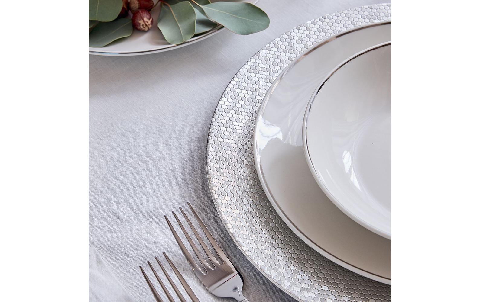 Tognana Porcellane Geschirrset Fascetta Platino – 18-teiliges Set, Ø 27 cm, Porzellan, Weiss/Platin