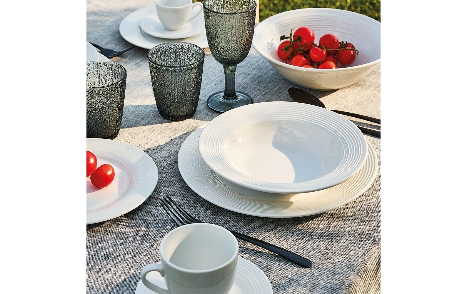 Tognana Porcellane Tognana Geschirrset Circles – 18-teiliges Set, Ø 26,5/22,5/19 cm, Porzellan, Weiss, spülmaschinenfest
