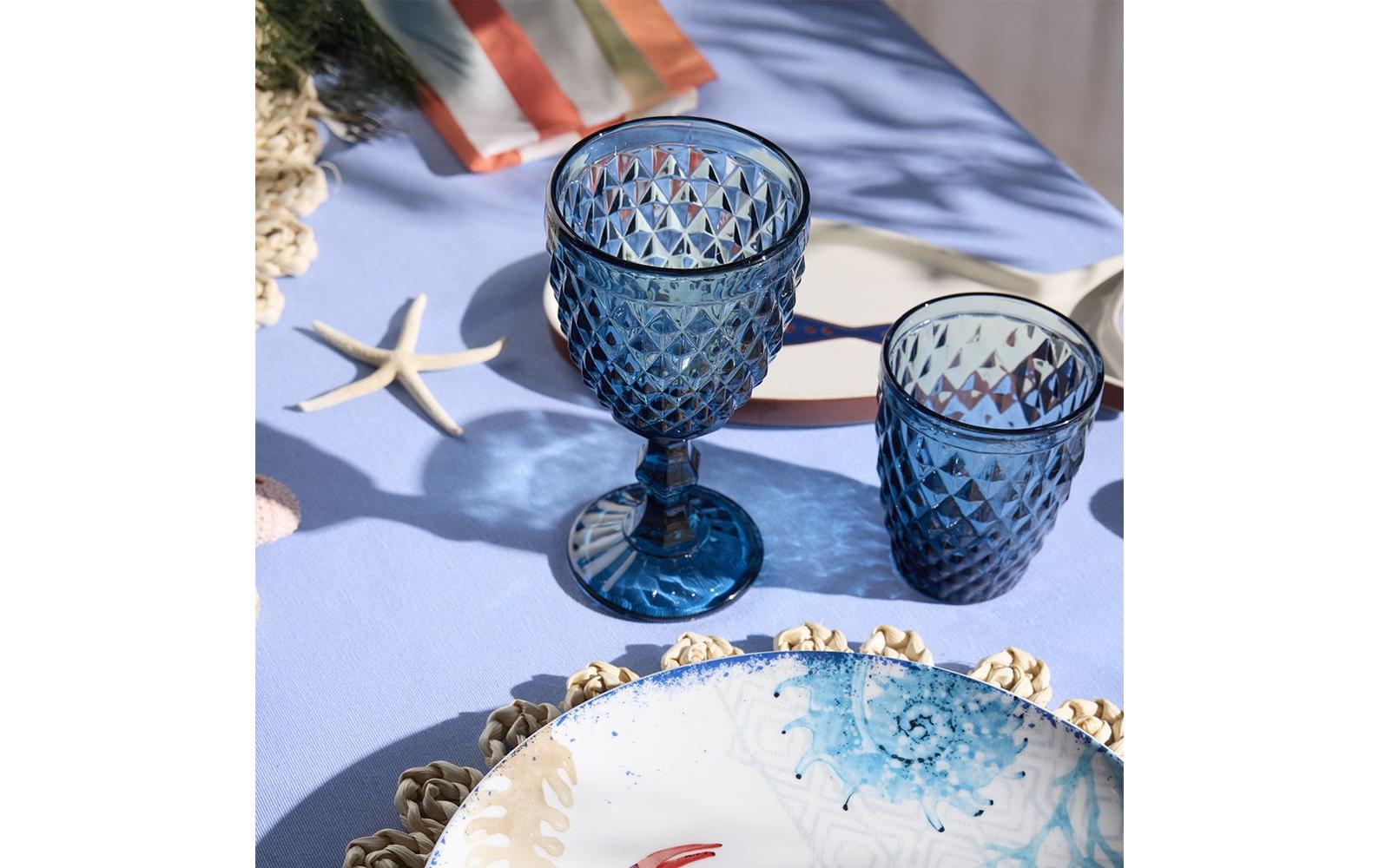 Tognana Porcellane Tognana Trinkgläser Diamond – 3er Set, 260 ml, Ø 8 cm, Glas, Blau, spülmaschinenfest