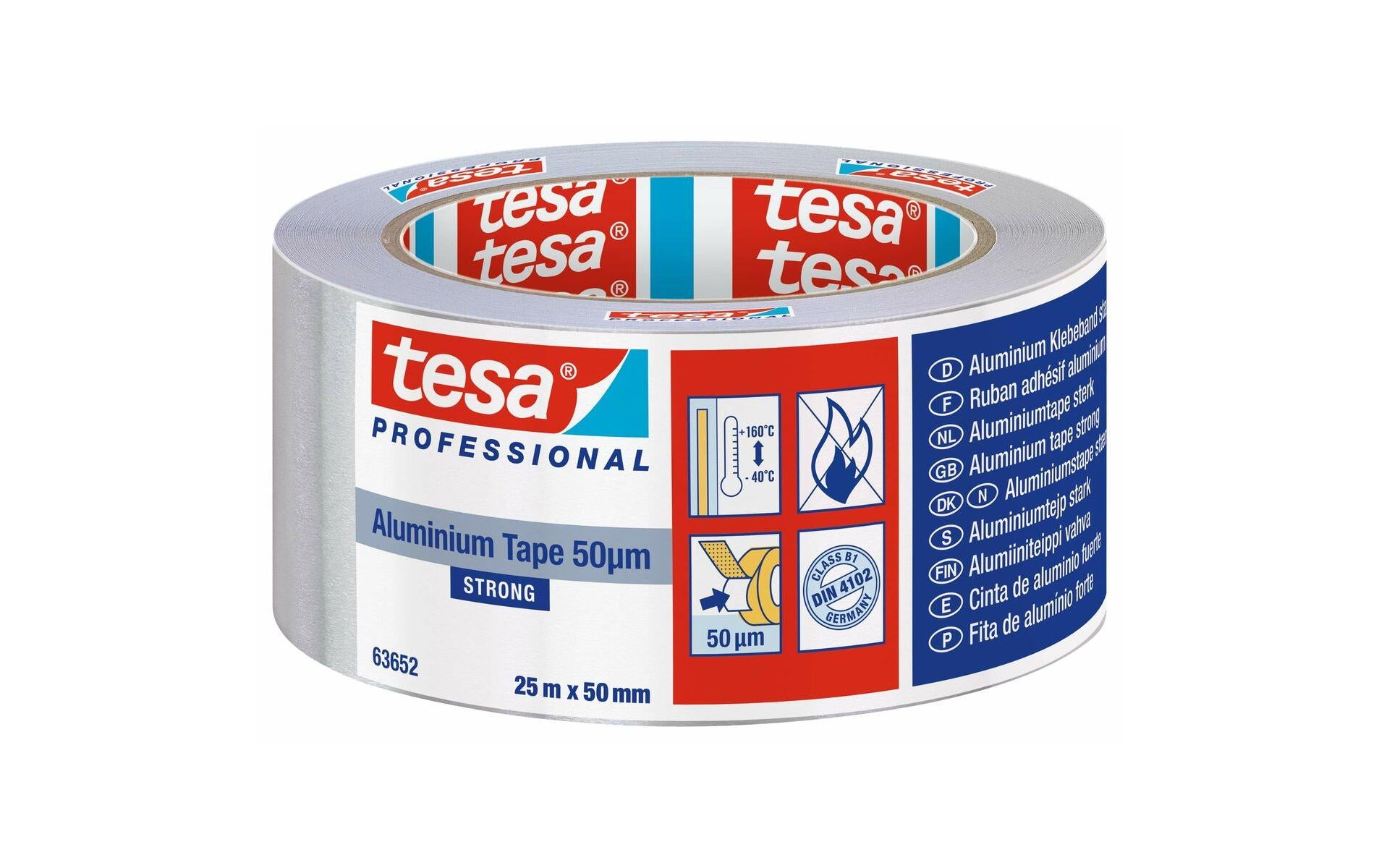 tesa Alufolienband Strong 50 – 50 mm × 25 m – silber