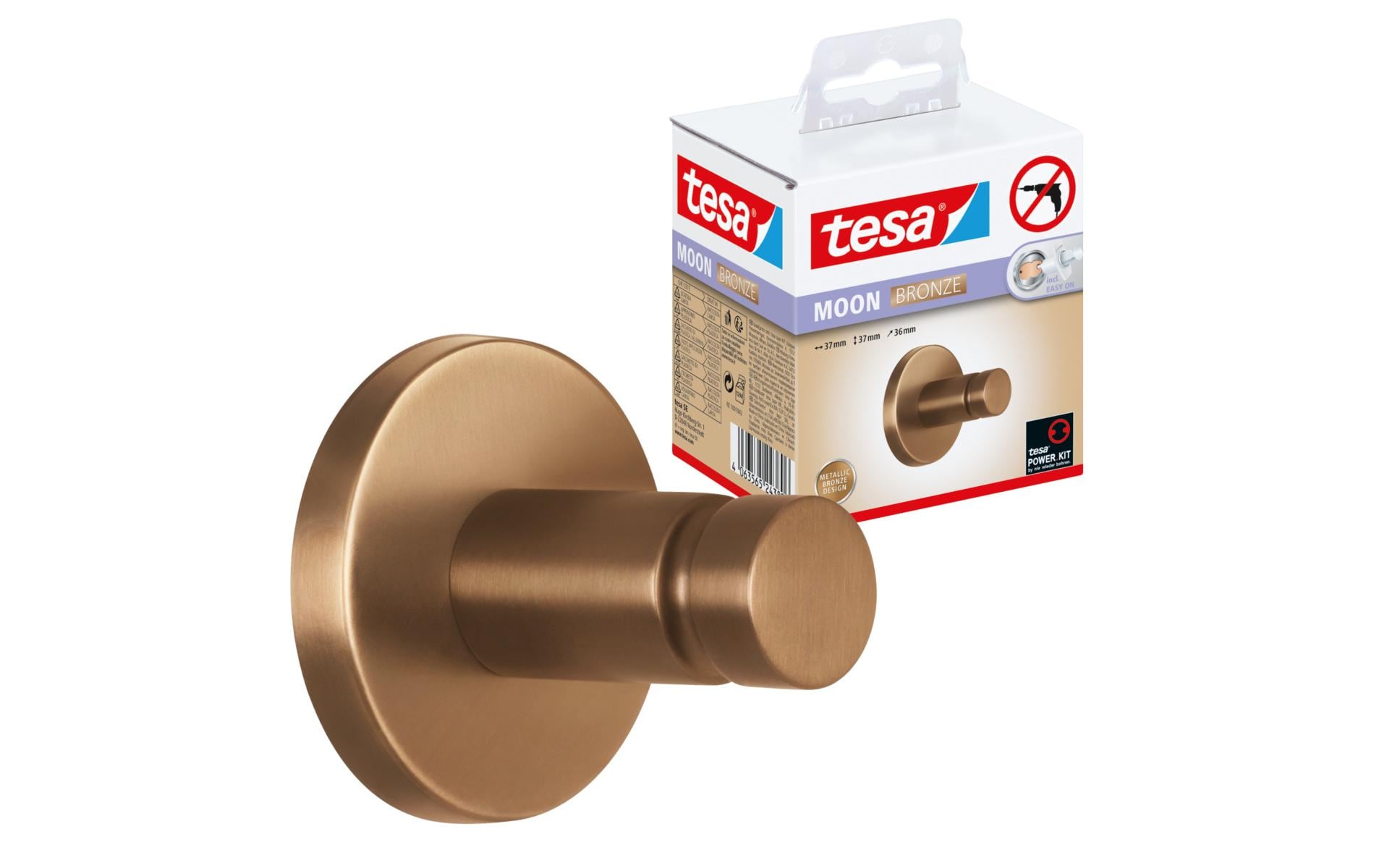 TESA Klebehaken MOON BRONZE – Metall, 5 kg, 8×6,5×8,5 cm, Beige