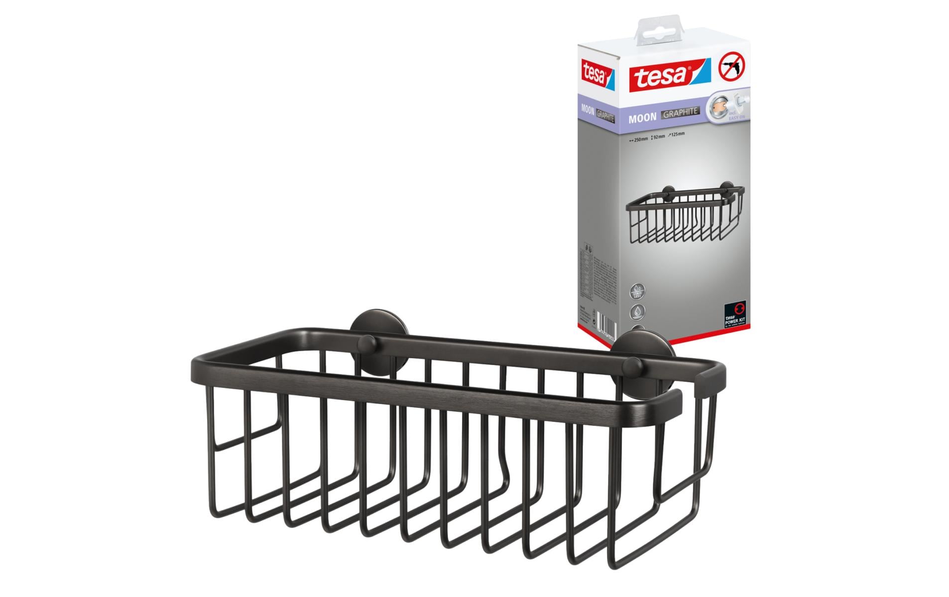 TESA Seifenhalter (Wand) Moon Graphite – Metall, 5 kg, Klebestreifen, 13×26,2 cm