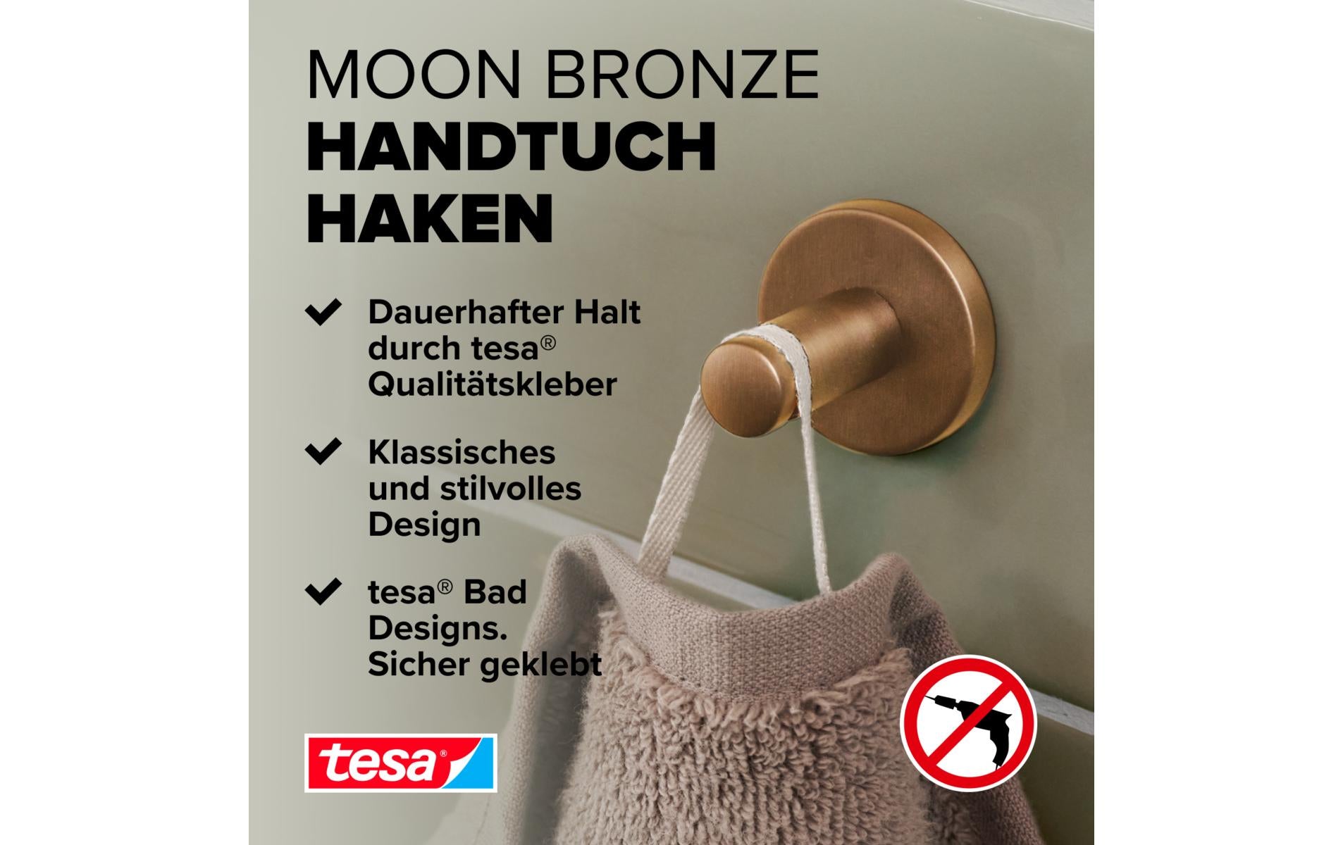 TESA Klebehaken MOON BRONZE – Metall, 5 kg, 8×6,5×8,5 cm, Beige