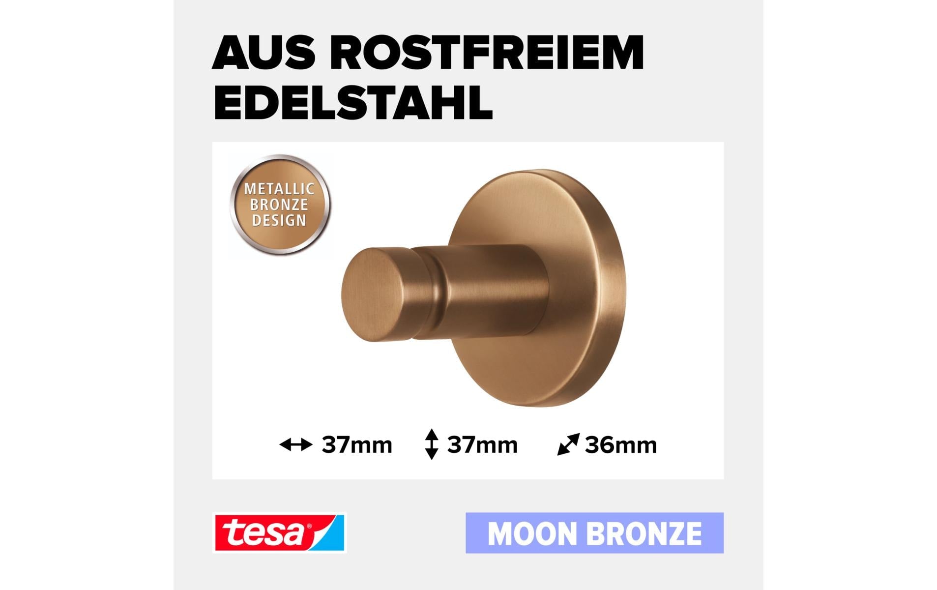 TESA Klebehaken MOON BRONZE – Metall, 5 kg, 8×6,5×8,5 cm, Beige