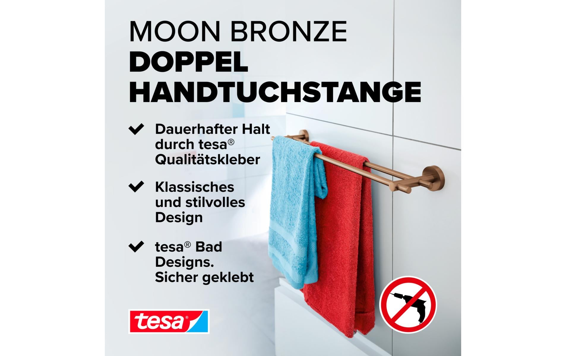 TESA Handtuchhalter (Wand) MOON BRONZE – 13,5×6,5×65 cm, Metall, Klebestreifen, Beige