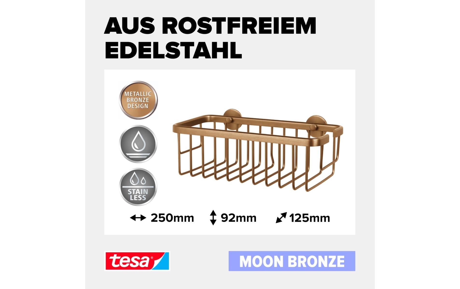 TESA Seifenhalter MOON – Metall, Wandmontiert (Klebestreifen), 13×26,2 cm, Bronze