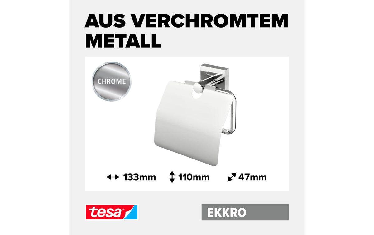 TESA EKKRO – Toilettenpapierhalter – Metall chrom, klebend, wandmontiert, 13,5 × 8,5 × 15,5 cm