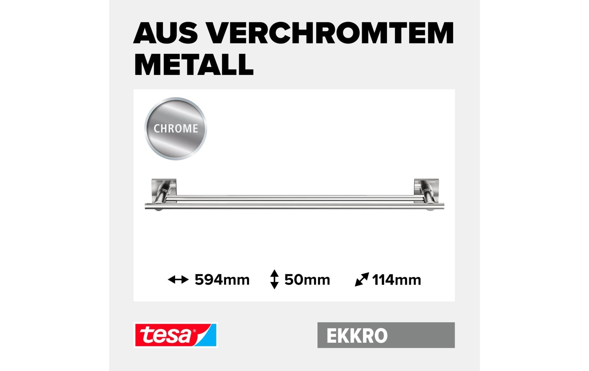 TESA Handtuchhalter EKKRO – 13,5×6,5×65 cm, Metall, Chrom, 12 kg, Klebestreifen